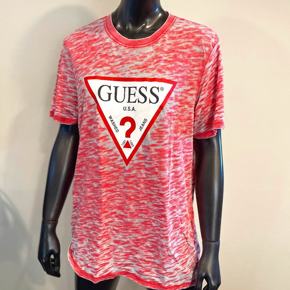 #0215 Guess Men's T Shirt with Guess Logo Red Men's M